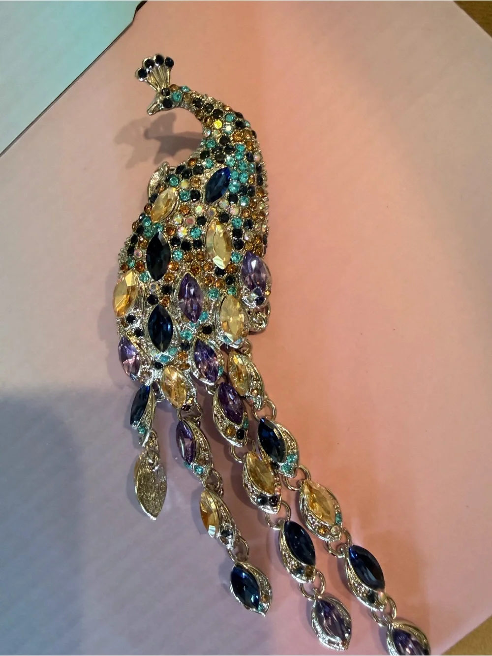 Multicolor Crystal Peacock Brooch - Elegant Men's Accessory